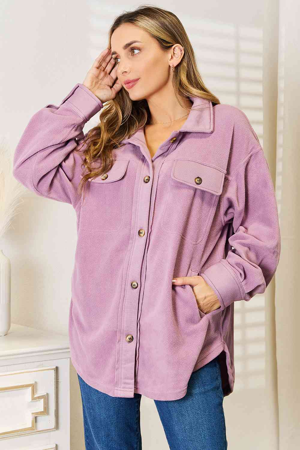 Heimish Cozy Girl Full Size Button Down Shacket - AllIn Computer