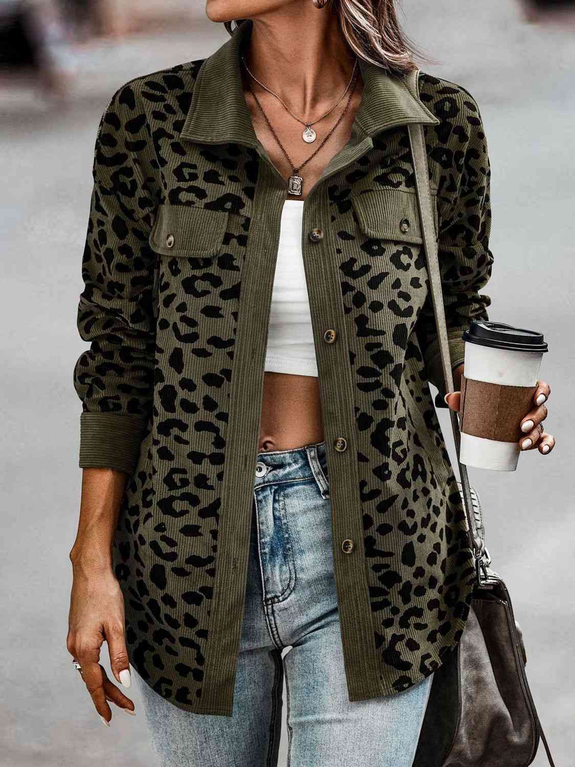 Full Size Leopard Buttoned Jacket - AllIn Computer