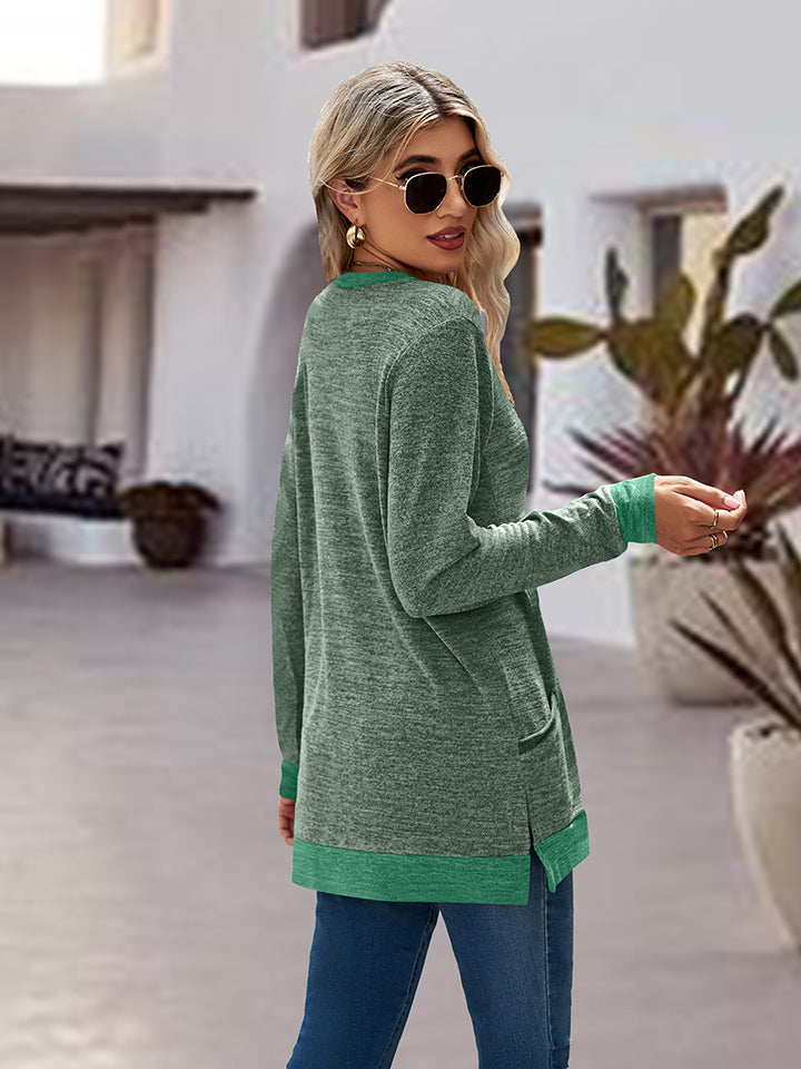 Round Neck Long Sleeve Blouse - AllIn Computer