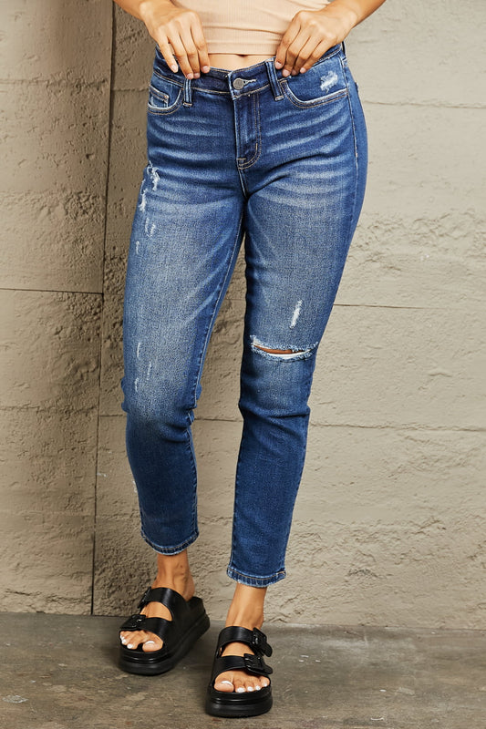 BAYEAS Mid Rise Distressed Slim Jeans - AllIn Computer