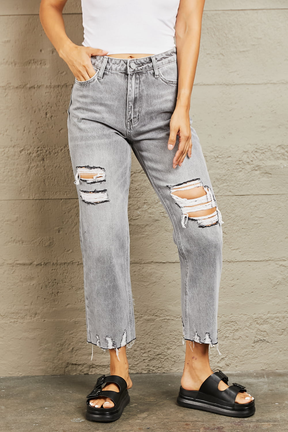 BAYEAS High Waisted Cropped Mom Jeans - AllIn Computer