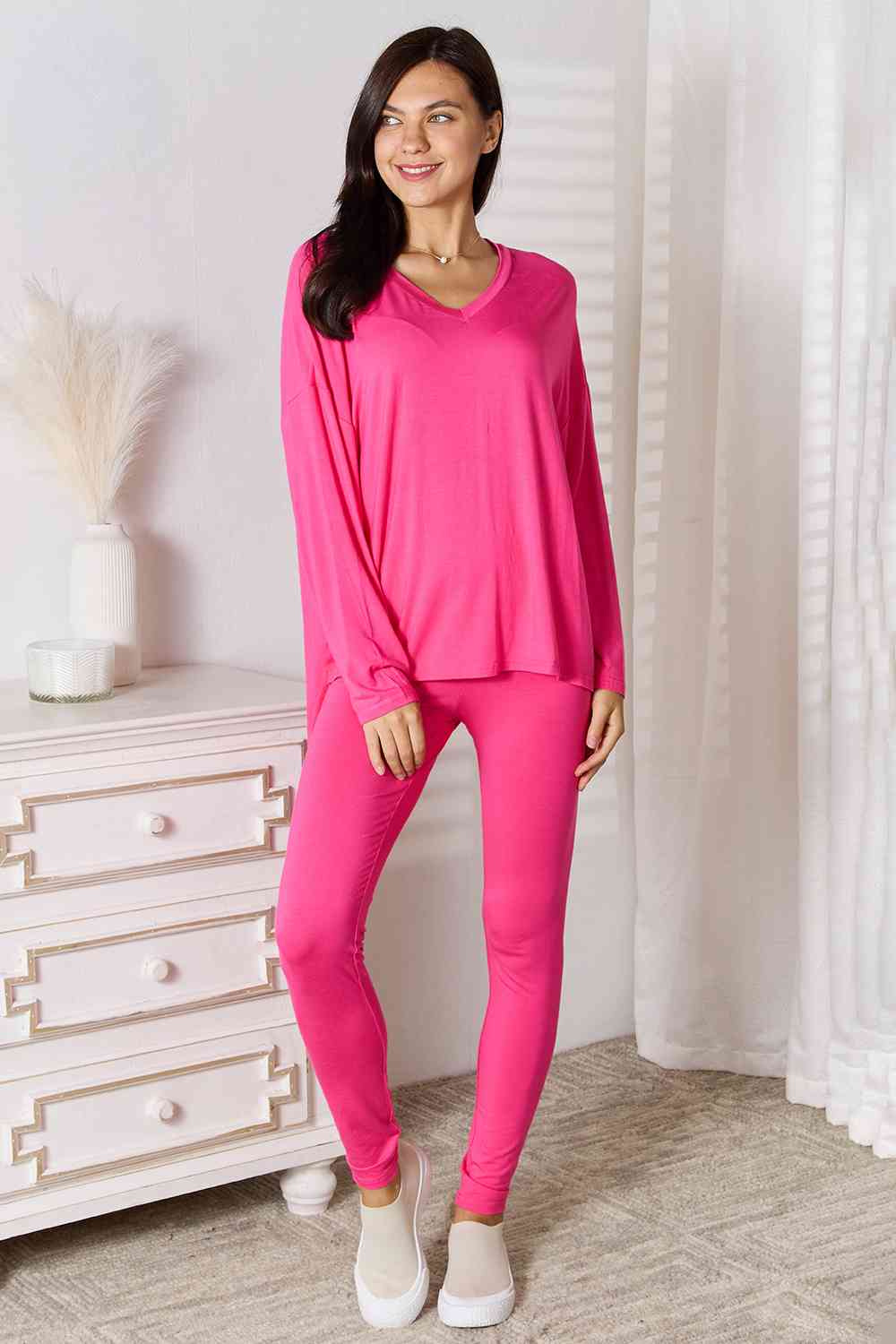 Basic Bae Full Size V-Neck Soft Rayon Long Sleeve Top and Pants Lounge Set - AllIn Computer