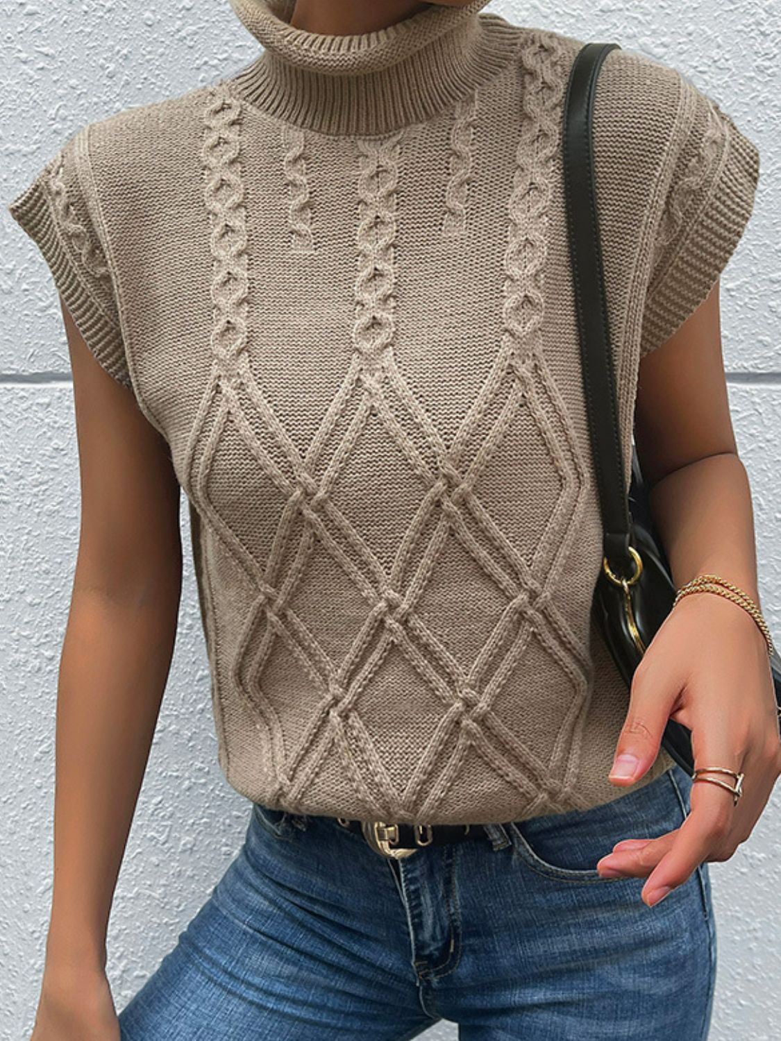 Mixed Knit Turtleneck Sweater Vest - AllIn Computer