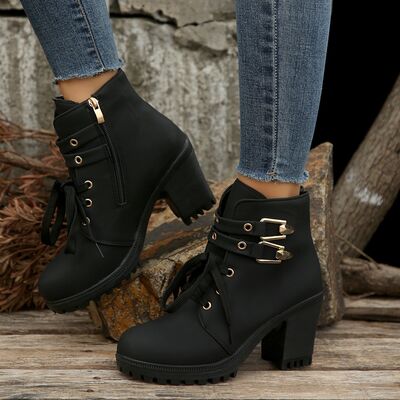 PU Leather Round Toe Block Heel Boots - AllIn Computer