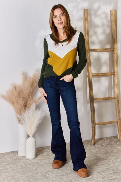 Hailey & Co Full Size Colorblock V-Neck Blouse - AllIn Computer