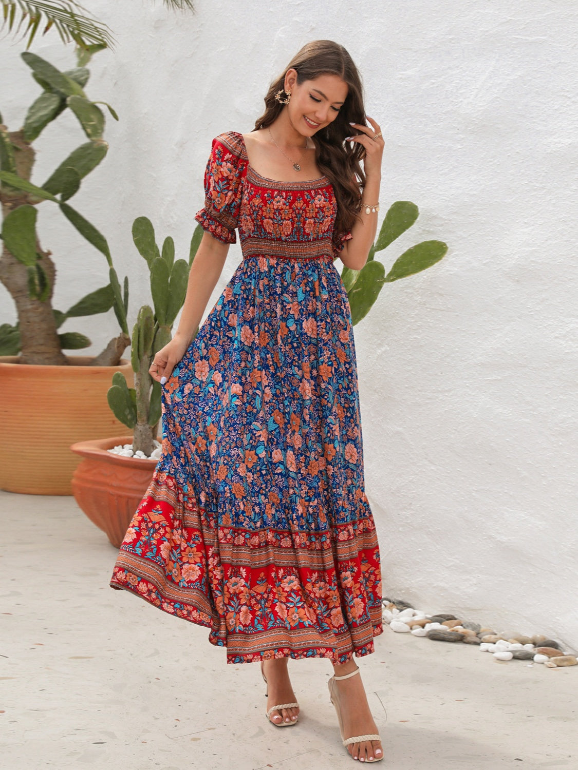 Floral Flounce Sleeve Midi Dress - AllIn Computer