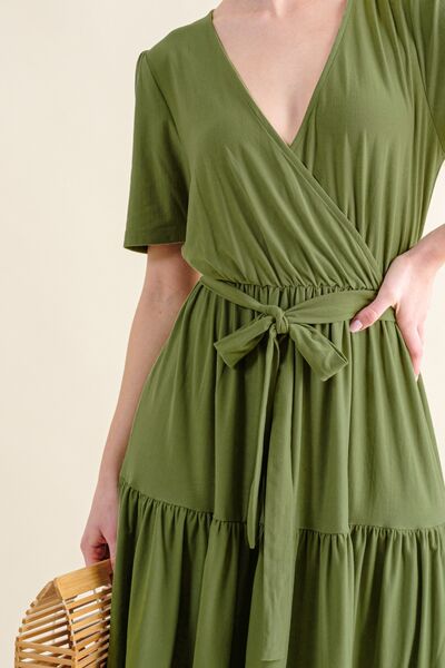 And The Why Soft Short Sleeve Tiered Midi Dress - AllIn Computer