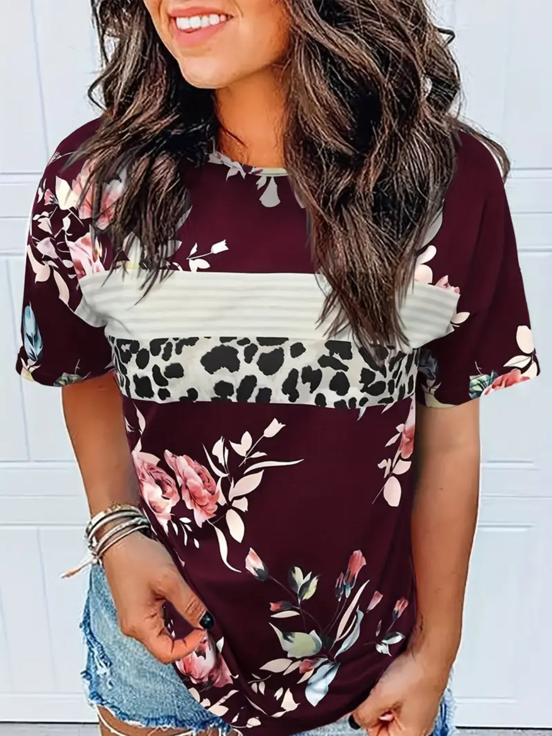 Printed Round Neck Short Sleeve T-Shirt - AllIn Computer