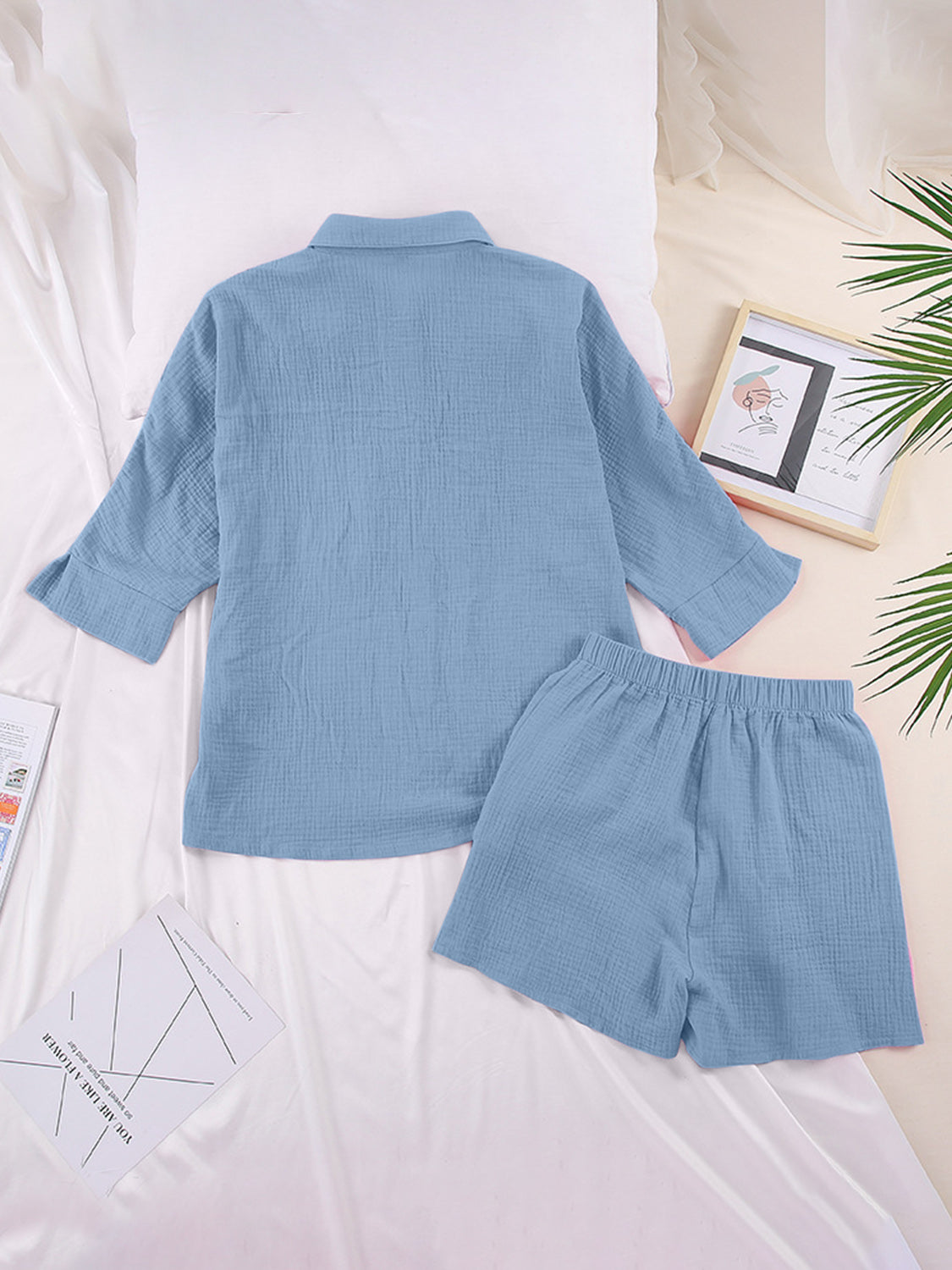 Texture Button Up Shirt and Shorts Set - AllIn Computer