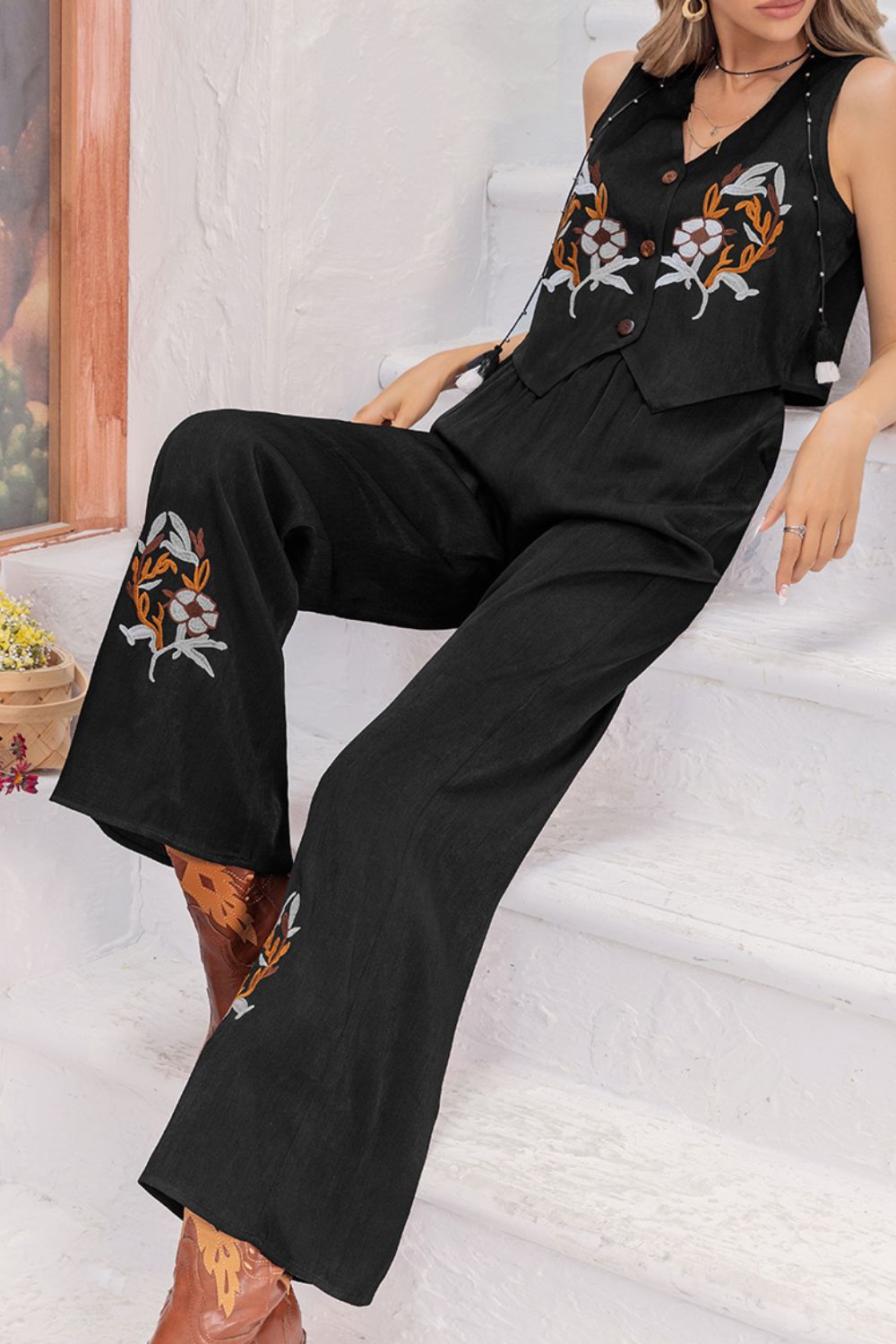 V-Neck Tank Top and Long Pants Set - AllIn Computer