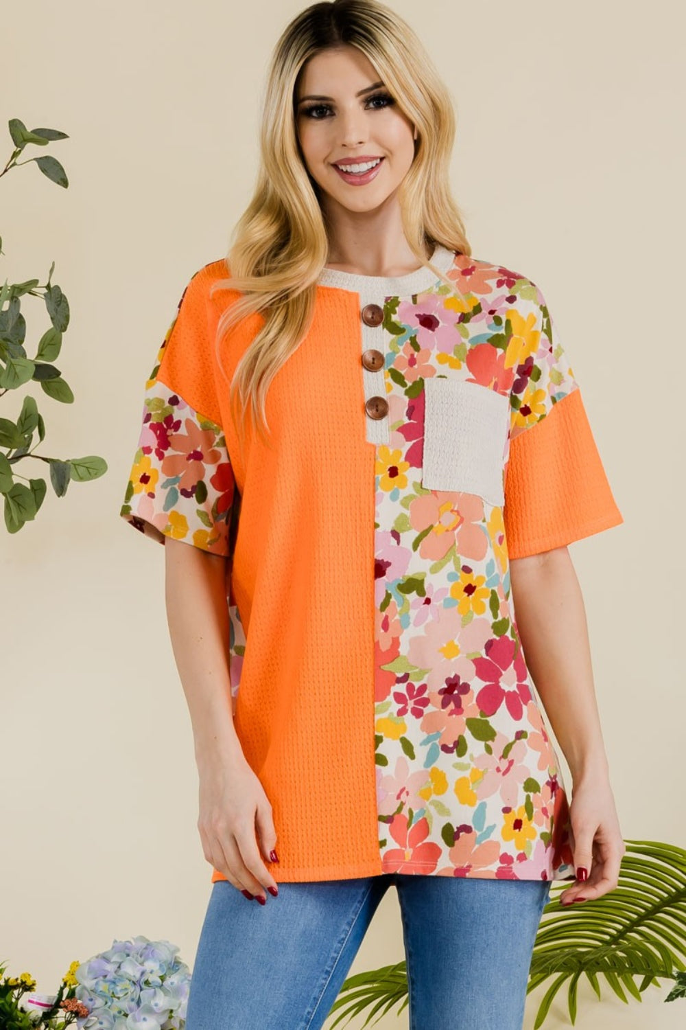 Celeste Full Size Floral Short Sleeve T-Shirt - AllIn Computer