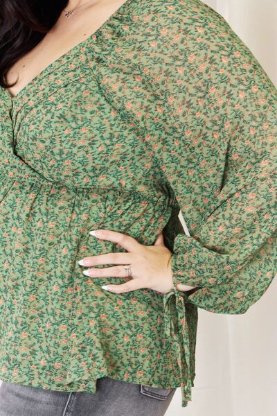 HEYSON Full Size Floral Surplice Peplum Blouse - AllIn Computer