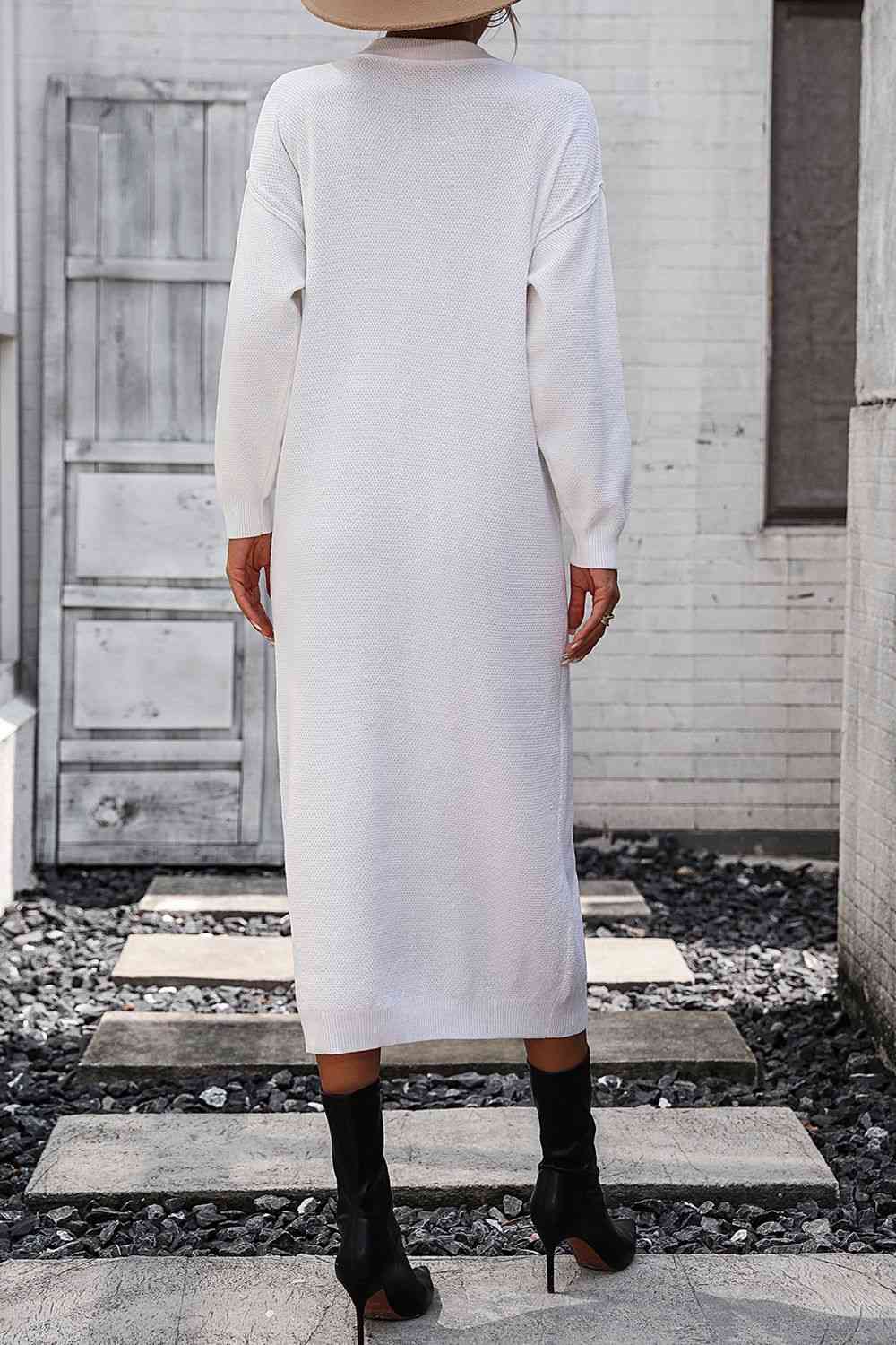 Notched Neck Dropped Shoulder Button-Down Midi Dress - AllIn Computer