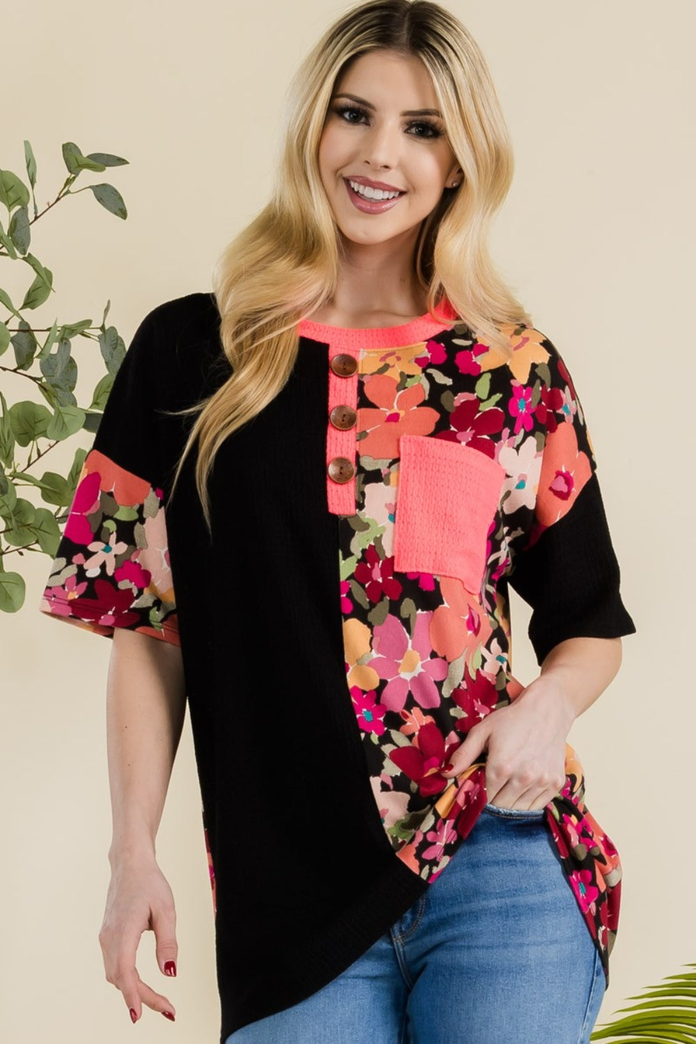 Celeste Full Size Floral Short Sleeve T-Shirt - AllIn Computer