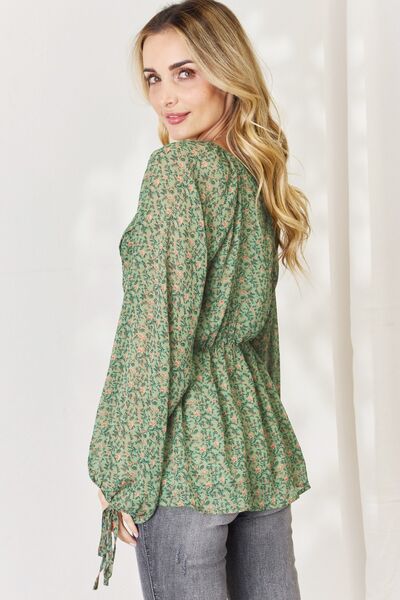 HEYSON Full Size Floral Surplice Peplum Blouse - AllIn Computer