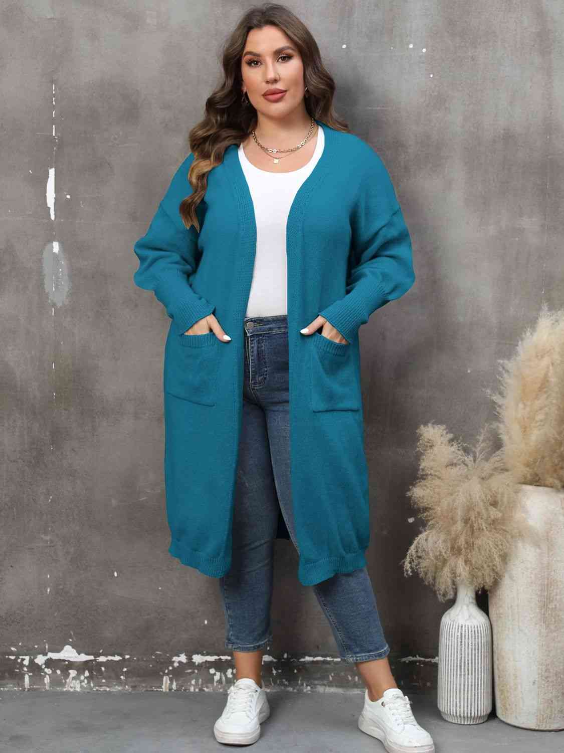 Plus Size Long Sleeve Pocketed Cardigan - AllIn Computer
