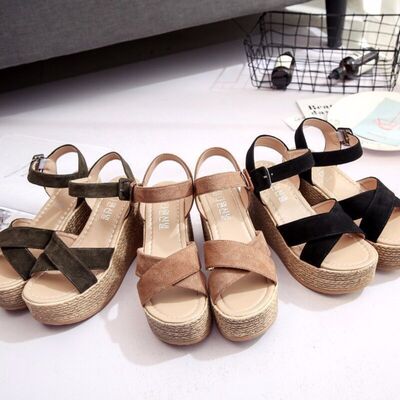 Crisscross Open Toe Wedge Sandals - AllIn Computer