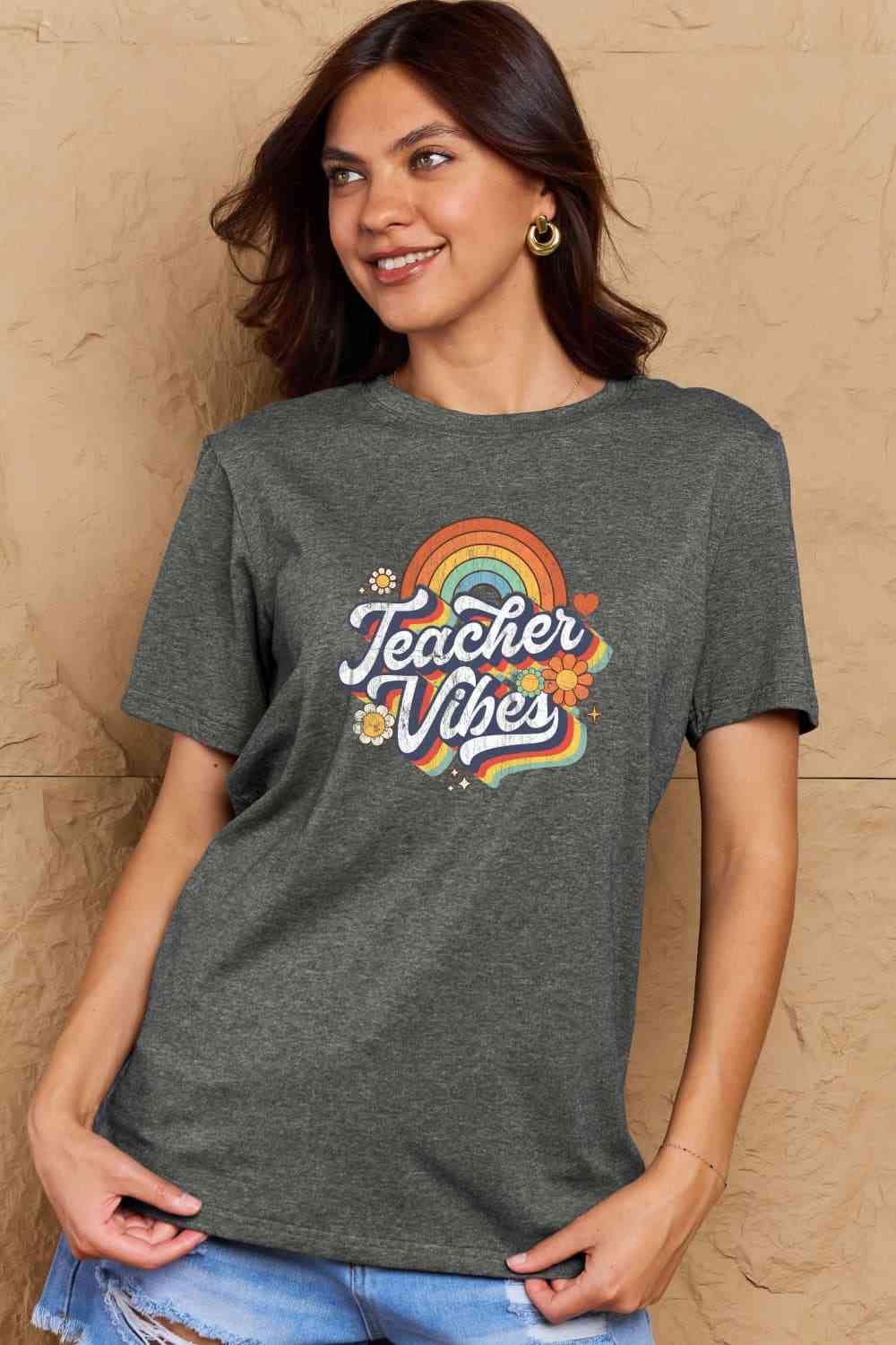 Simply Love Full Size TEACHER VIBES Graphic Cotton T-Shirt - AllIn Computer
