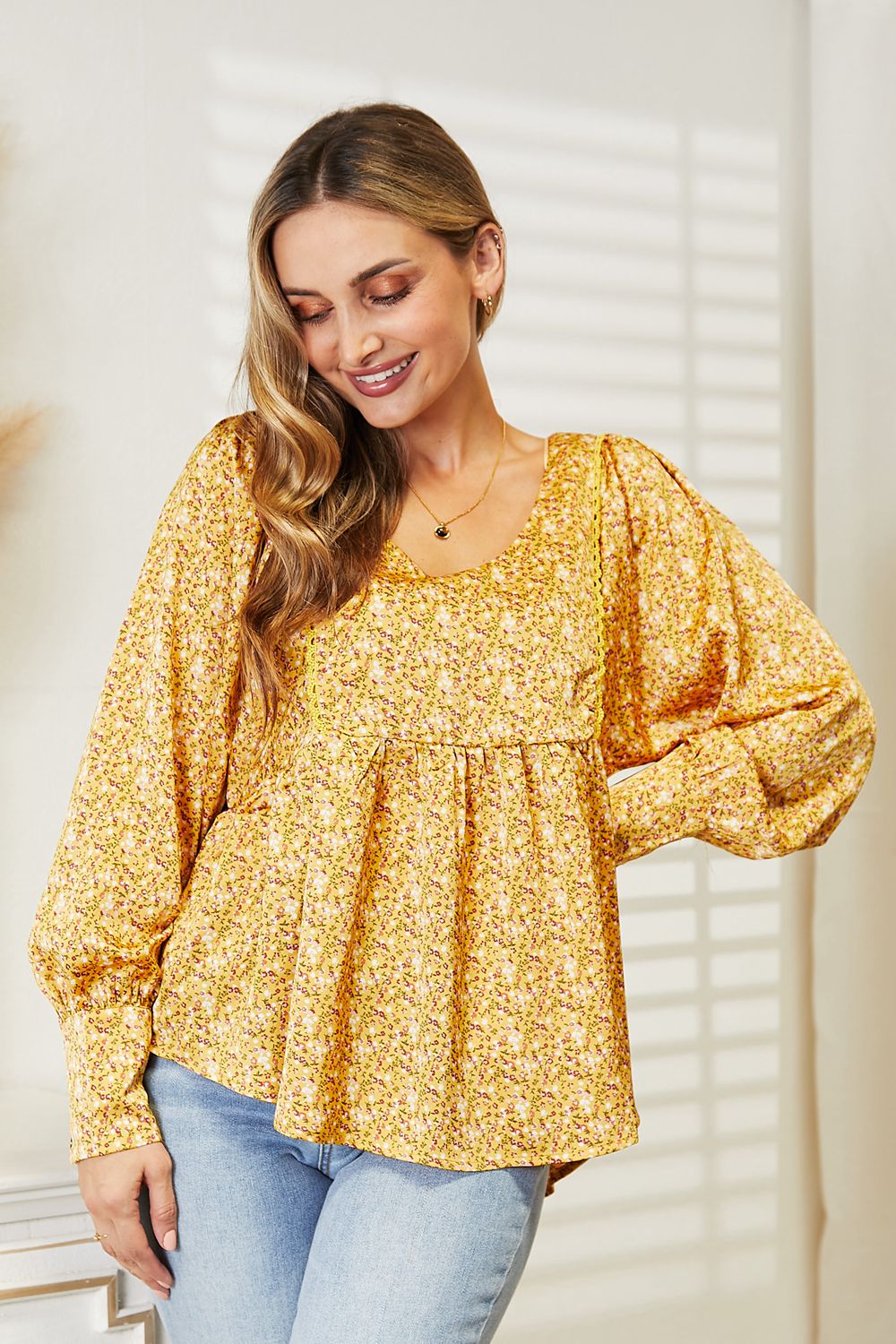 HEYSON Full Size V-Neck Floral Satin Top - AllIn Computer