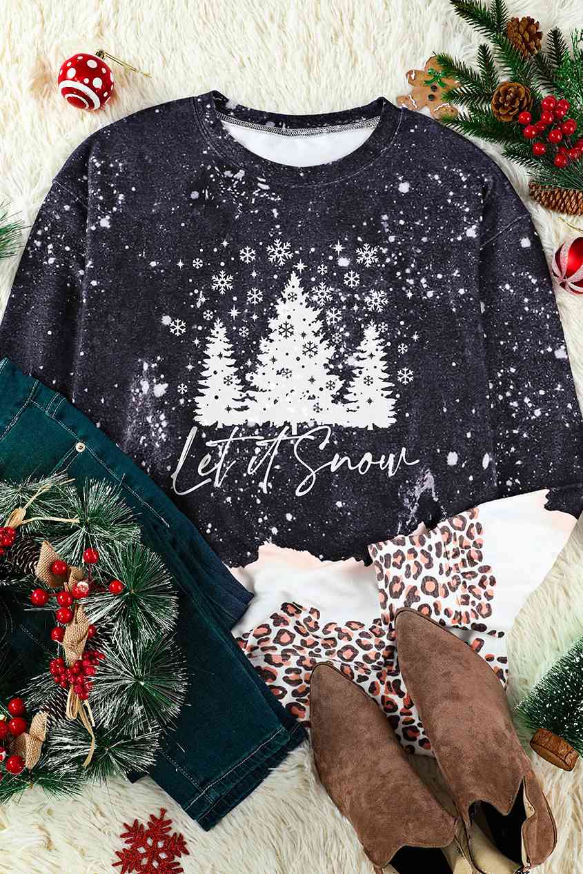 LET IT SNOW Graphic Leopard Sweatshirt - AllIn Computer