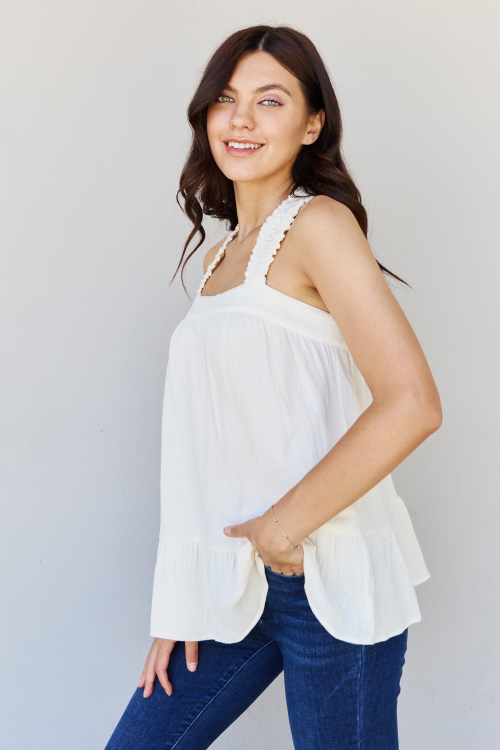 HEYSON Good Attitude Full Size Back Tie Detail Ruffle Tunic Top - AllIn Computer