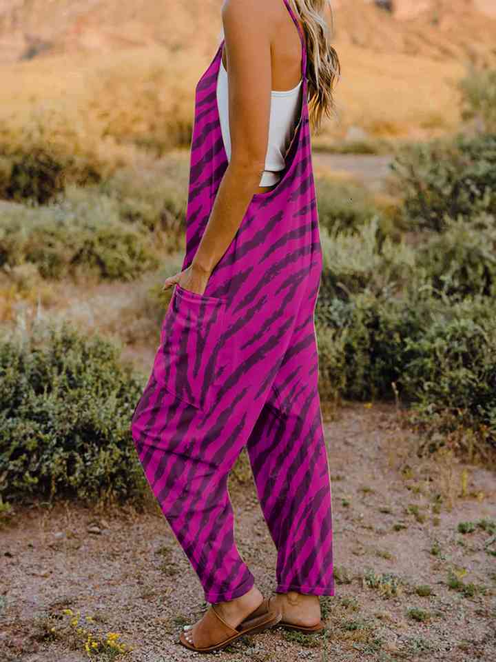 Full Size Printed V-Neck Sleeveless Jumpsuit - AllIn Computer