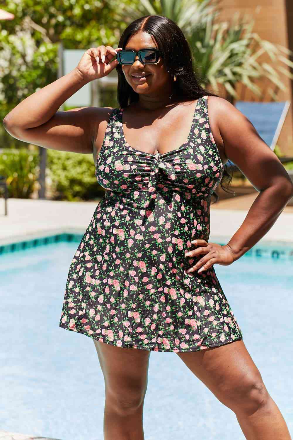 Marina West Swim Full Size Clear Waters Swim Dress in Black Roses - AllIn Computer