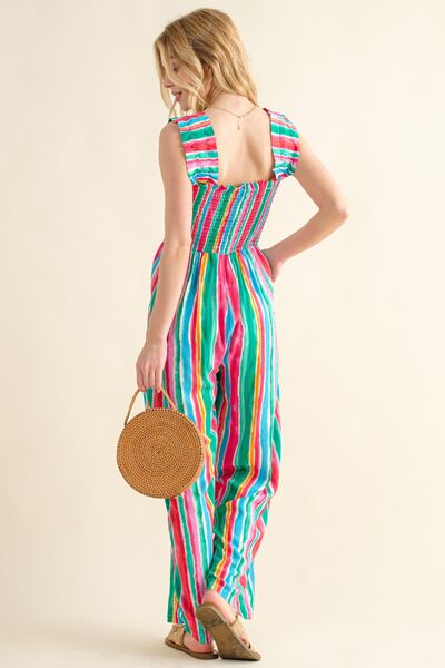 And The Why Full Size Striped Smocked Sleeveless Jumpsuit - AllIn Computer