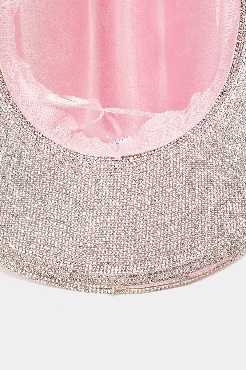 Fame Pave Rhinestone Trim Faux Suede Hat - AllIn Computer