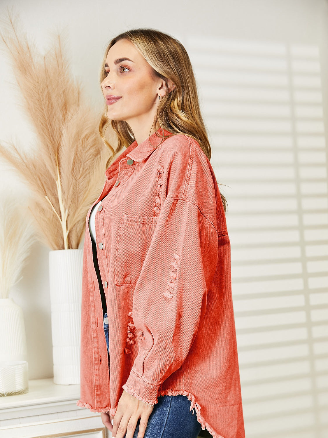 Distressed Raw Hem Denim Jacket - AllIn Computer