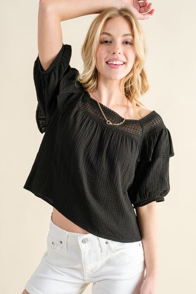 And The Why Square Neck Cotton Gauze Ruffled Blouse - AllIn Computer