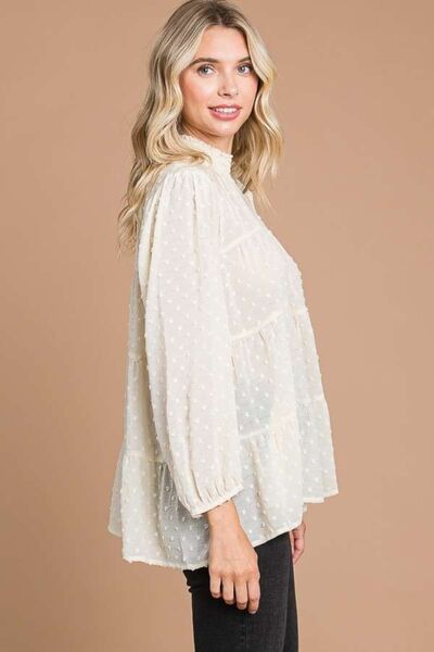 Culture Code Full Size Swiss Dot Smocked Mock Neck Blouse - AllIn Computer