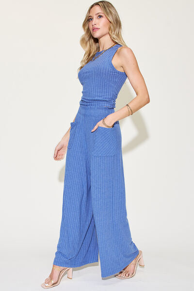 Basic Bae Full Size Ribbed Tank and Wide Leg Pants Set - AllIn Computer