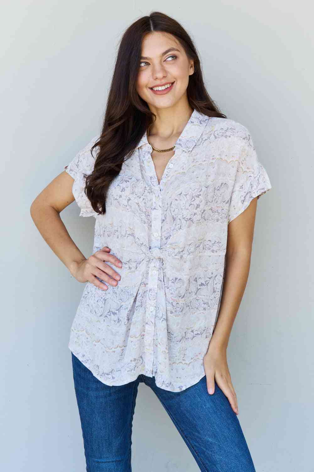 ODDI Full Size Floral Paisley Print Twist Tunic Top - AllIn Computer