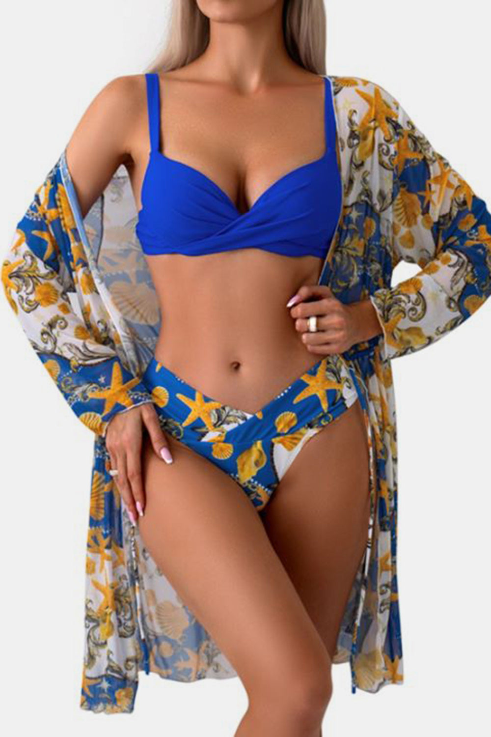 Ruched Top, Brief and Tied Cover Up Swim Set - AllIn Computer