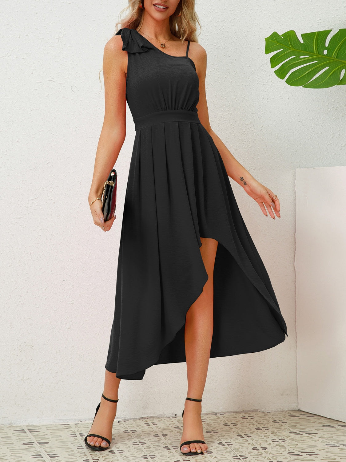 Bow Asymmetrical Neck Sleeveless Dress - AllIn Computer