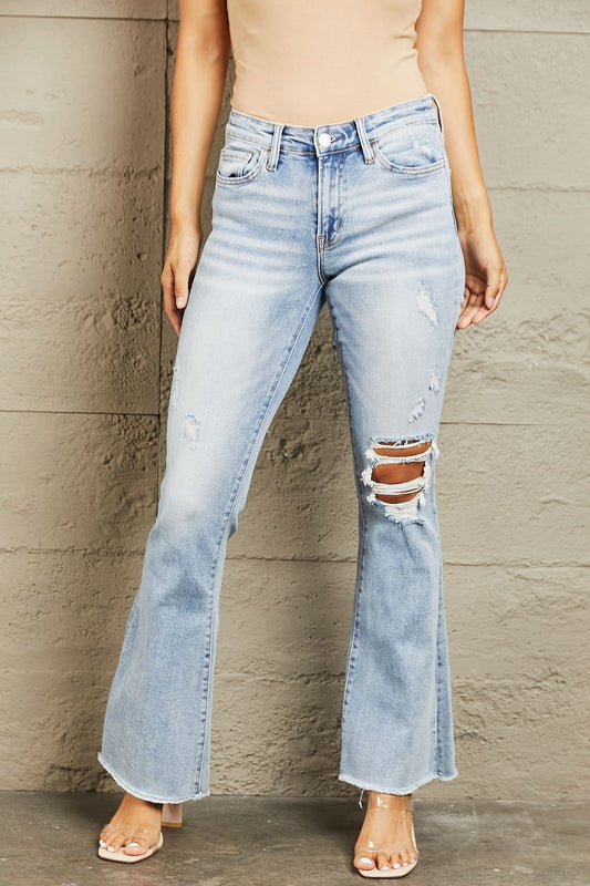 BAYEAS Mid Rise Distressed Flare Jeans - AllIn Computer