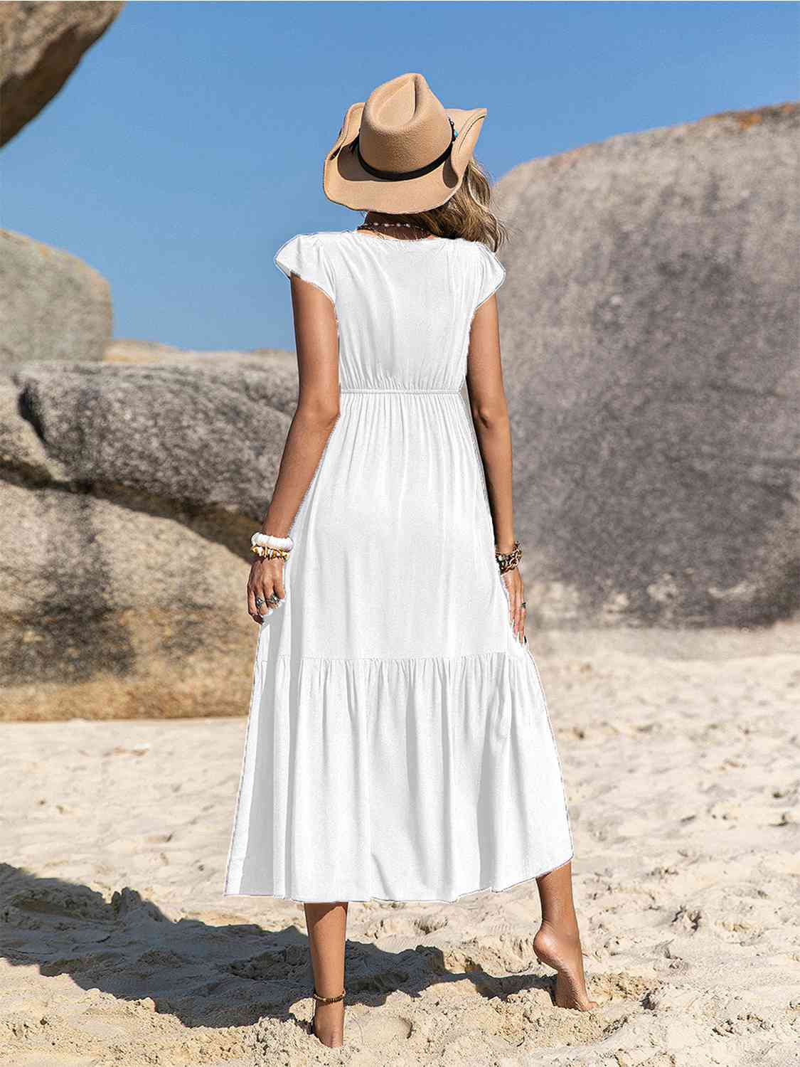 Embroidered Square Neck Ruffle Hem Dress - AllIn Computer