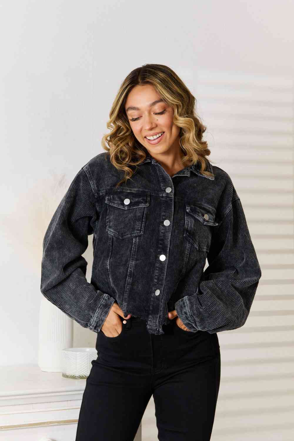 Raw Hem Button Down Jacket - AllIn Computer