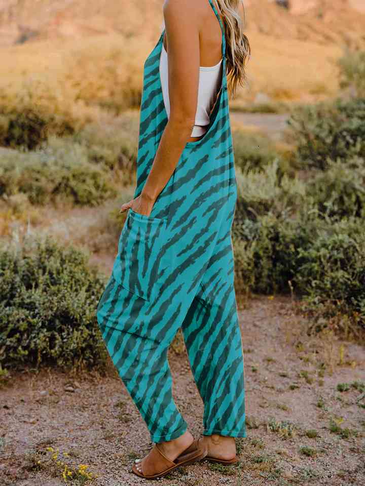 Full Size Printed V-Neck Sleeveless Jumpsuit - AllIn Computer