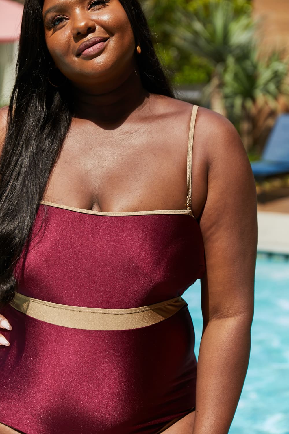 Marina West Swim Wave Break Contrast Trim One-Piece in Wine - AllIn Computer