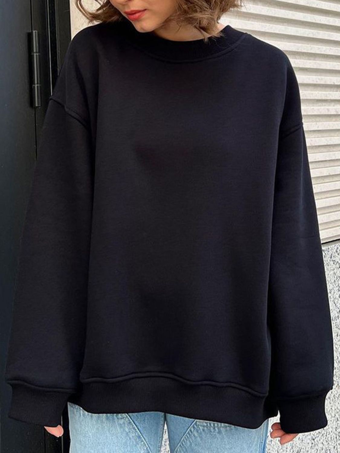 Oversize Round Neck Dropped Shoulder Sweatshirt - AllIn Computer