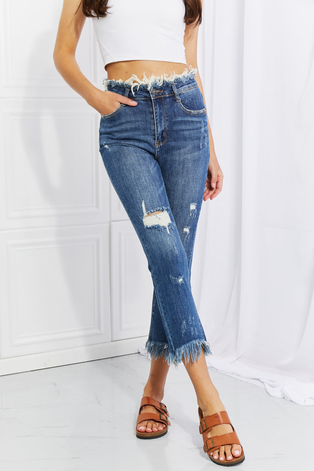 RISEN Full Size Undone Chic Straight Leg Jeans - AllIn Computer