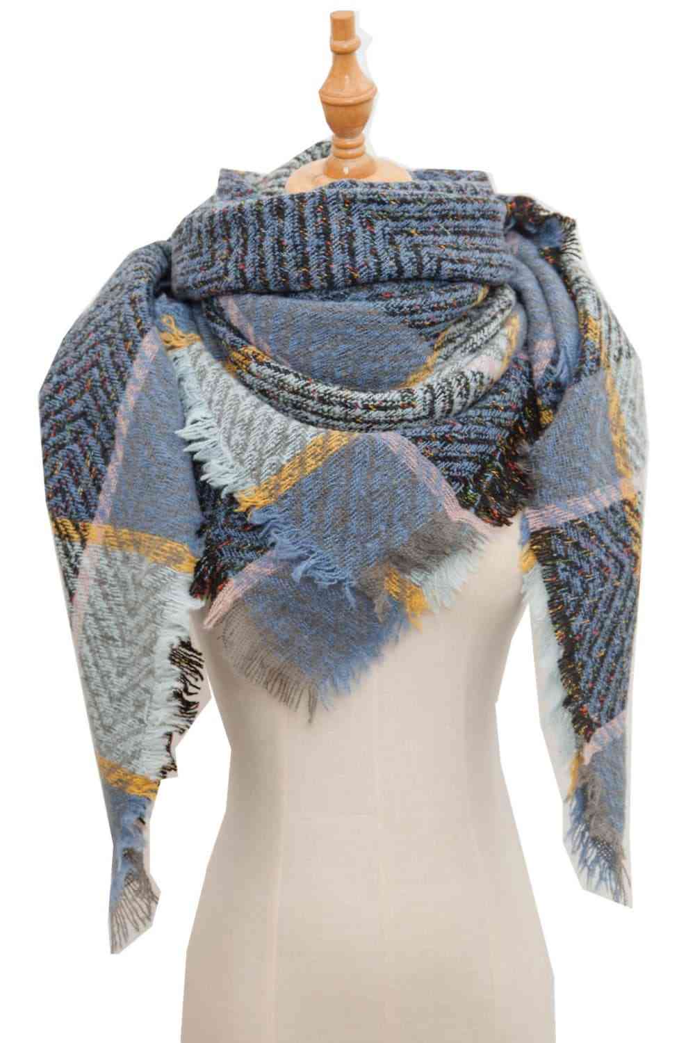 Plaid Raw Hem Polyester Scarf - AllIn Computer