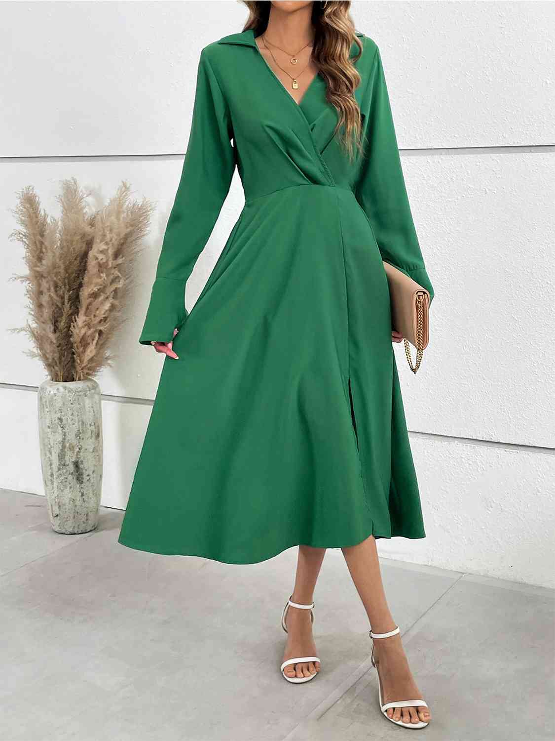 Flare Sleeve Silt Midi Dress - AllIn Computer