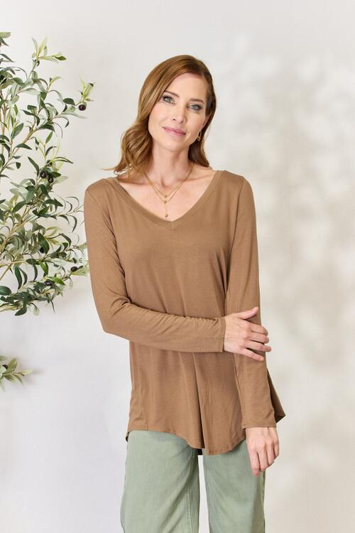 Zenana Full Size Long Sleeve V-Neck Top - AllIn Computer