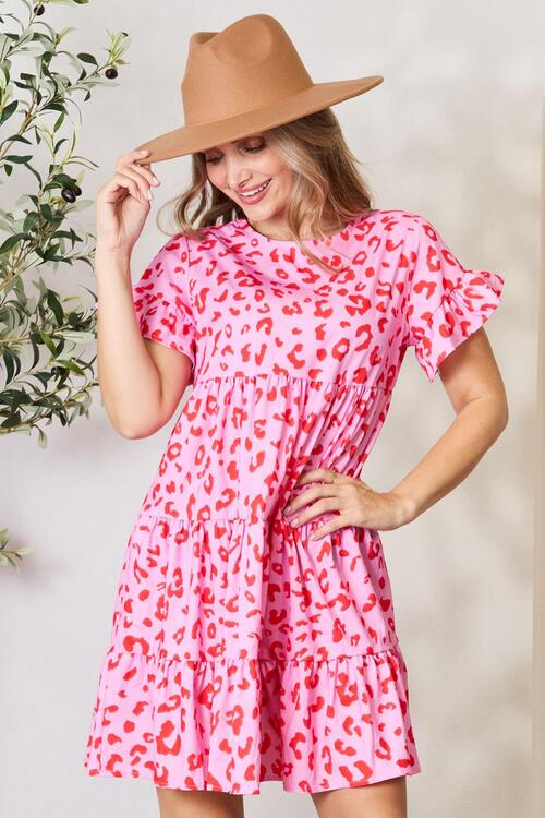 Double Take Short Flounce Sleeve Tiered Dress - AllIn Computer