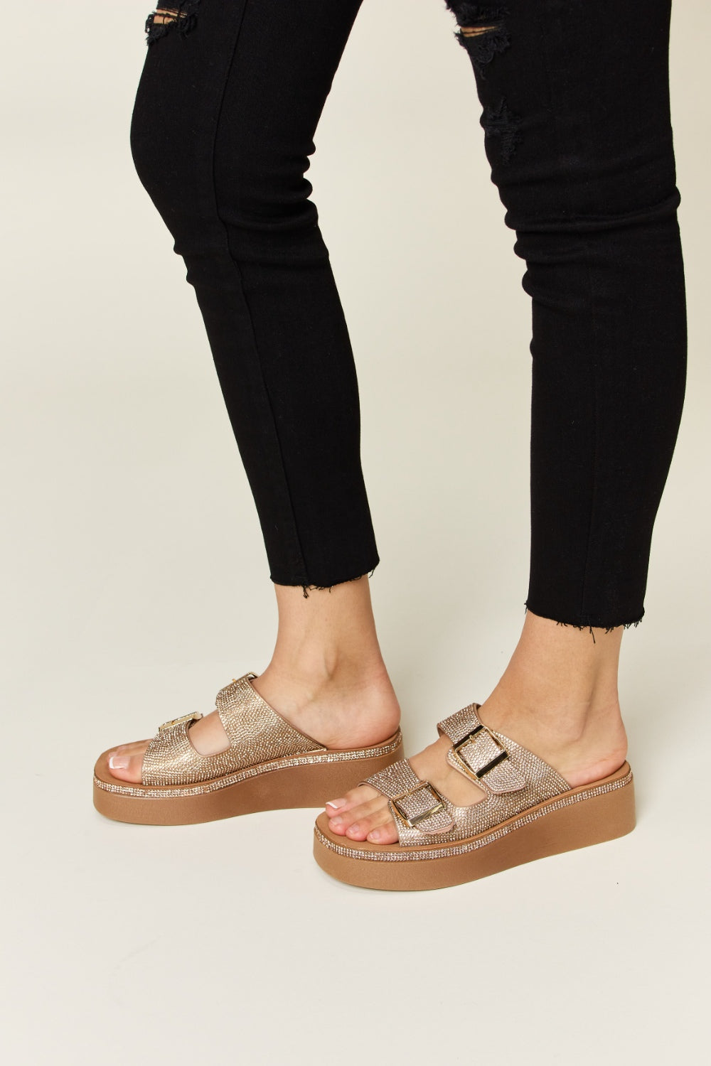 Forever Link Rhinestone Buckled Wedge Sandals - AllIn Computer