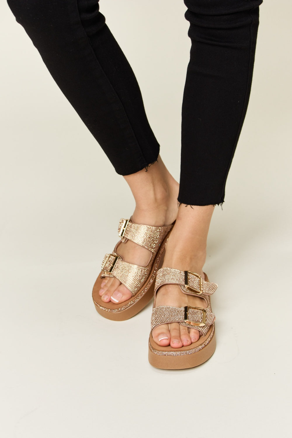Forever Link Rhinestone Buckled Wedge Sandals - AllIn Computer