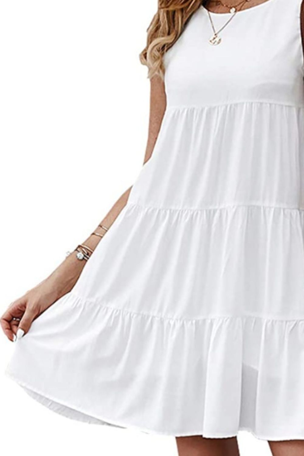 Ruffled Round Neck Cap Sleeve Mini Dress - AllIn Computer